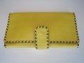 Leather Clutch with Tab Yellow with Black Trim