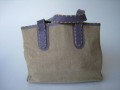 Linen Tote Bag with violet Leather Trim 301
