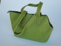 Leather Doggie Bag Green with Natural Trim