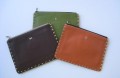Leather Flat Zip Large Brown With Natural Trim