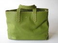 Leather Tote Bag Green With Natural Trim